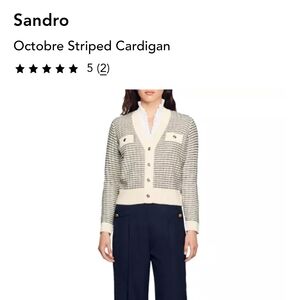 Sandro Women's Striped Black and Cream Cardigan